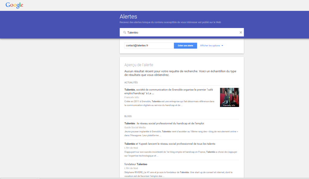 utilisation de Google Alert